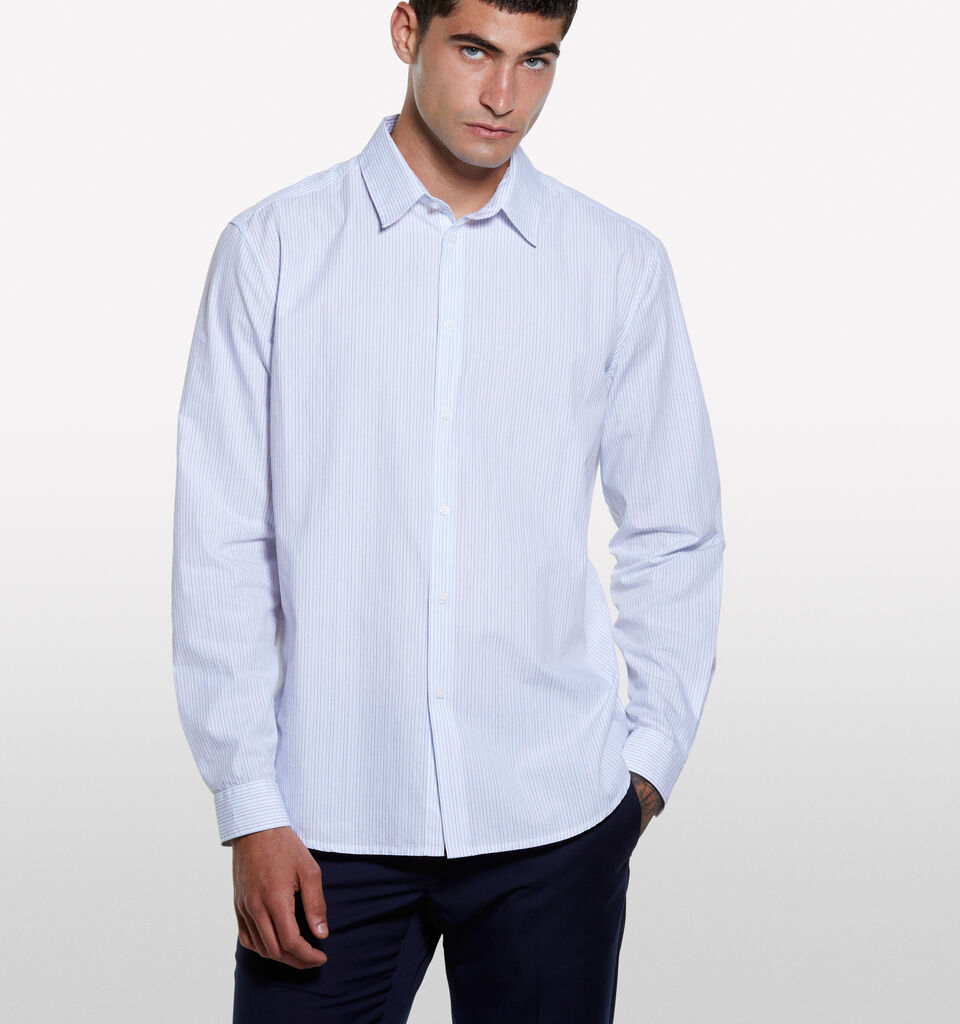 Πουκάμισο λευκό με χρωματιστό νήμα  - πουκάμισα regular ανδρικά - Γαλαζιο | Sisley image number 3